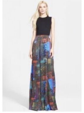 Alice + Olivia Black and Abstract Patchwork Maxi Dress, 100% Silk, 2